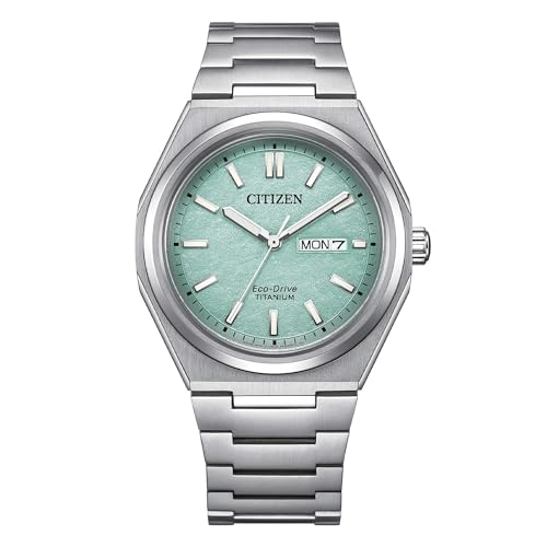 Citizen Super Titanium turquoise background AW0130-85M Eco Drive solotempo men's watch von CITIZEN