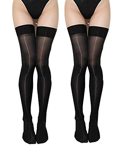 CITUYER Damen Strümpfe, glänzend, transparent, sexy, seidig, 8 Denier Gr. One size, Schwarz, 2 Paar von CITUYER