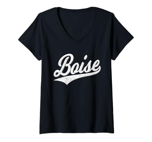 Damen Boise Idaho, KLASSISCHES SPORTTRIKOT-Design, MIT Varsity-SKRIPT T-Shirt mit V-Ausschnitt Damen Boise Idaho, KLASSISCHES SPORTTRIKOT-Design, MIT Varsity-SKRIPT T-Shirt mit V-Ausschnitt von CITY OF BOISE IDAHO RETRO VINTAGE ATHLETIC SCRIPT