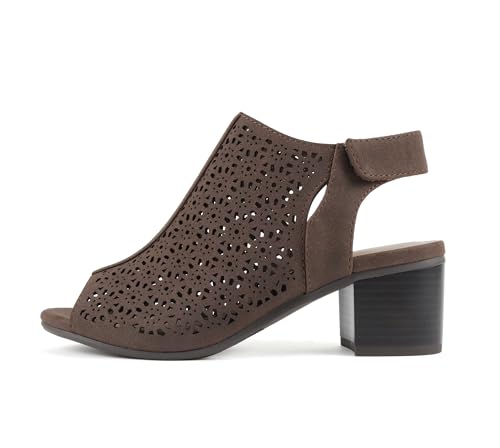 CITYCLASSIFIED "Elect" ~ Damen-Stiefelette, Peep-Toe, lasergeschnitten, geometrisch, Slingback, Knöchelriemen, niedriger gestapelter Absatz, Dunkelbraun, 37 EU von CITYCLASSIFIED