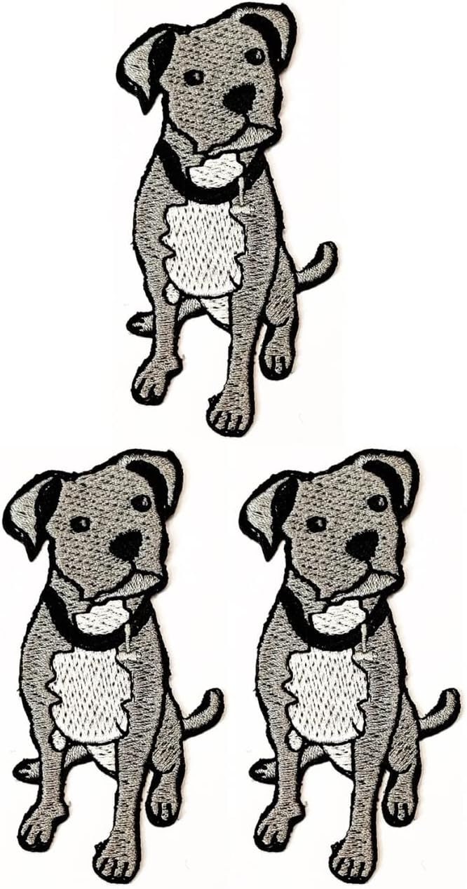3Pcs. Gray Dog Patches American Staffordshire Terrier Cartoon Embroidery Iron On Patch Applique Diy Craft Repair Decorative Symbol Costume von CITYPATCHTH