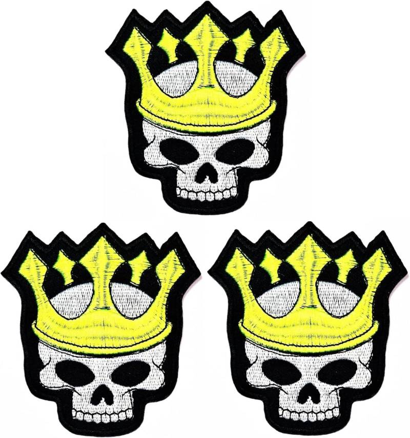 3Pcs. Green Crown Skull Sew Iron On Embroidered Patches Stickers Craft Projects Accessory Sewing Diy Emblem Clothing Costume Appliques Bags von CITYPATCHTH