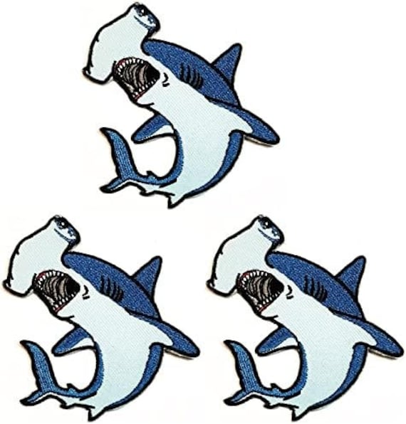 3Pcs. Hammerhead Shark Patches Fish Underwater Animal Embroidery Iron On Fabric Applique Sewing Craft Repair Decorative Sign Symbol Costume von CITYPATCHTH