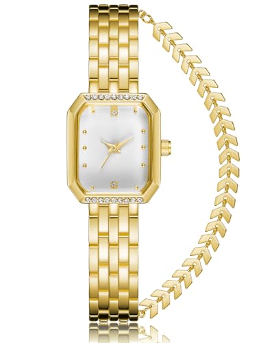 CIVO Armbanduhr-Damen Gold-Edelstahl Rechteck-Analog Damenuhr - mit Armband Minimalistisch Designer Wasserdicht Quarz Uhr, Geschenke für Frauen von CIVO