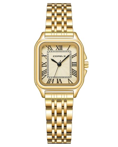 CIVO Armbanduhr Damen Gold Wasserdicht: Klein Eckig Analog Damenuhr - Edelstahl Römische Ziffern Quartz Uhr Damen - Elegant Geschenke für Frauen von CIVO