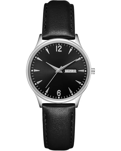 CIVO Armbanduhr Damen Lederarmband Schwarz: Einfache Analog Quarz Damenuhr - Wasserdicht Leuchtend Datum Uhr für Frauen von CIVO