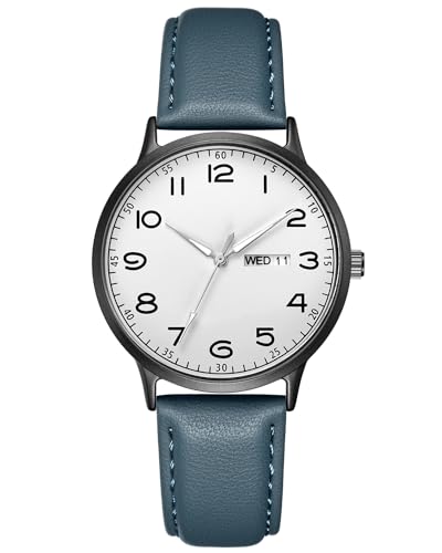 CIVO Armbanduhr Damen Runden Blau Lederarmband Analog Damenuhr mit Woche Datum Wasserdicht Leuchtend Quarz Uhr Damen Designer Minimalistisch Uhr Geschenke für Frauen von CIVO