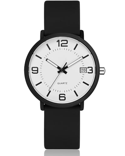 CIVO Armbanduhr Damen Runden Analog Damenuhr: Minimalist Schwarz Silikonarmband Datum Wasserdicht Quarzuhr Mode Dünn Leuchtend Uhren Frauen von CIVO