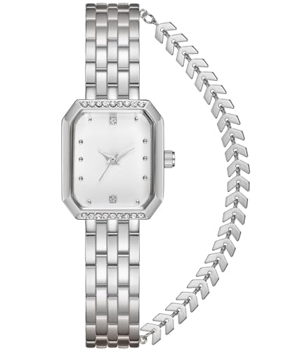 CIVO Armbanduhr Damen Silber Edelstahl Rechteck Analog Damenuhr mit Armband Minimalistisch Designer Wasserdicht Quarz Uhr, Geschenke für Frauen von CIVO