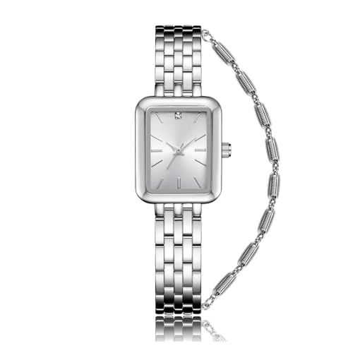 CIVO Armbanduhr-Damen Silber Rechteckig Analog-Damenuhr - Designer Mode Wasserdicht Uhr Damen Elegant Edelstahl Quarzuhr mit Armband, Geschenke für Frauen von CIVO