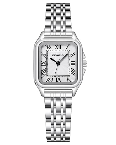 CIVO Armbanduhr Damen Silber Wasserdicht: Klein Eckig Analog Damenuhr - Edelstahl Römische Ziffern Quartz Uhr Damen - Elegant Geschenke für Frauen von CIVO