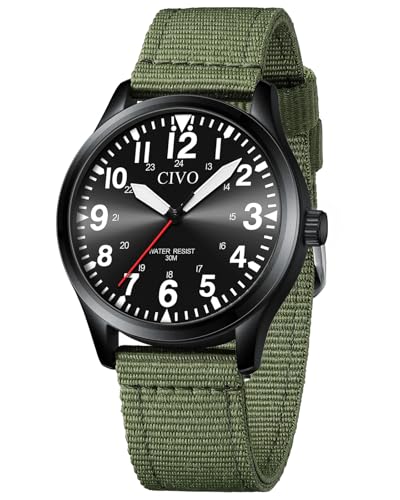 CIVO Armbanduhr Herren Militär Outdoor: Mode Grün Quarzuhr mit Groß Zahlen Leicht zu Lesen - Analog Wasserdicht Nylonband Geschenk für Männer von CIVO