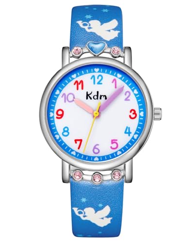 CIVO Armbanduhr Kinder Mädchen Analog: Leder Lernuhr für Kinder Casual - Wasserdicht Kinderuhr Mädchen Cartoon ab 5 Jahre Dunkelblau von CIVO