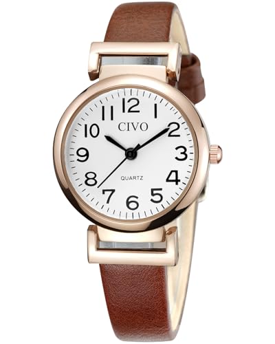 CIVO Braun Lederarmband Armbanduhr Damen: Wasserdicht Analog Quarz Klein Damenuhr - Klassische Geschenke fur Frauen von CIVO