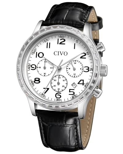 CIVO Chronograph Herren Uhr Lederarmband: Vintage Wasserdicht Quarzuhr Elegante - Schwarz Analog Armbanduhr für Herren mit Kalender von CIVO