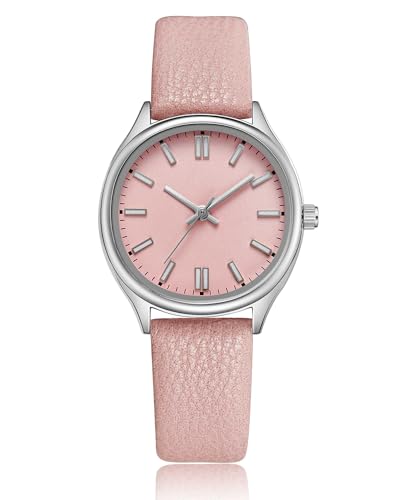 CIVO Damen Uhr Analog Klassisch Quarz Damen Armbanduhr Lederarmband Rosa Minimalistische Elegante Lässig Wasserdicht Geschenke Uhren fur Damen Frauen Leuchtend von CIVO