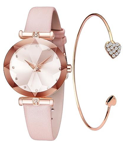 CIVO Damen Uhr Analog Quarz Wasserdicht: Minimalistisch Lederarmband Mode Kreative Rosa von CIVO