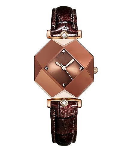 CIVO Damen Uhr Analog Quarz Design Wasserdicht Elengate Armband Damenuhr Leder Mode Kleid Beiläufig Diamant Business für Damen Braun von CIVO