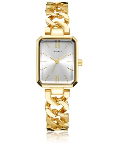 CIVO Damen Uhr Edelstahl Gold: Rechteckig Analog Damenuhr - Wasserdicht Quartz Armbanduhr für Frauen von CIVO
