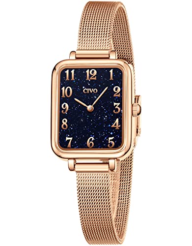 CIVO Damen Uhr Roségold Wasserdicht Minimalistisch Rechteck mit Edelstahl Mesh Armband Mode Kleid Elegant Beiläufig Quarzuhr für Damen von CIVO