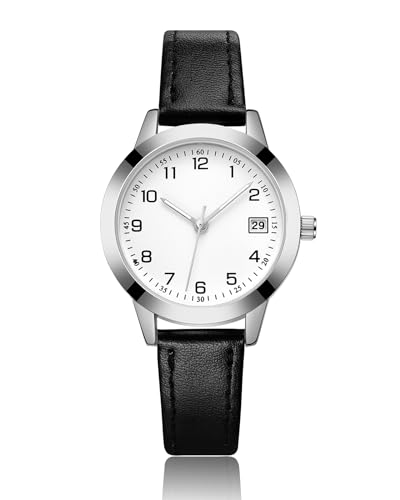 CIVO Damen-Uhr Schwarz-Leder Damenuhr-Analog Wasserdicht-Klein - Ziffernblatt Design Armbanduhr Frauen Quarz Datum Elegant Damenuhren von CIVO