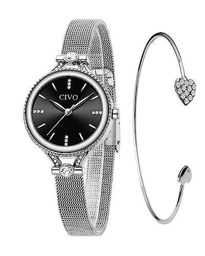 CIVO Damen Uhr Set Wasserdicht Minimalistisch Quarz Armbanduhr Damen Armband Mode Elegant Beiläufig Quarzuhr für Damen Kreative Armbanduhr von CIVO