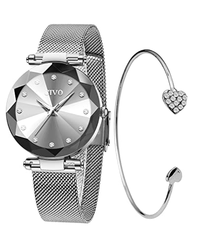 CIVO Damen Uhr Wasserdicht Minimalistisch Sternen Armband Elegant Beiläufig Quarzuhr für Damen Silber von CIVO