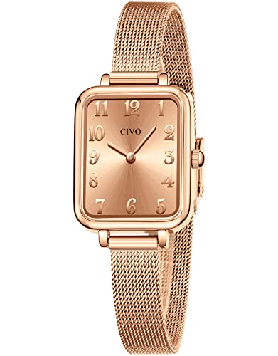 CIVO Damen Uhr Wasserdicht Minimalistisch Rechteck mit Edelstahl Mesh Armband Mode Kleid Elegant Beiläufig Quarzuhr für Damen von CIVO