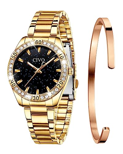 CIVO Damen Uhren Edelstahl Sternenhimmel Damenuhr Gold Designer Analoge Quarz Uhr Damen Wasserdicht Elegant Armbanduhr für Damen Mädchen von CIVO