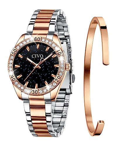 CIVO Damen Uhren Edelstahl Sternenhimmel Damenuhr Roségold Designer Analoge Quarz Uhr Damen Wasserdicht Elegant Armbanduhr für Damen Mädchen von CIVO