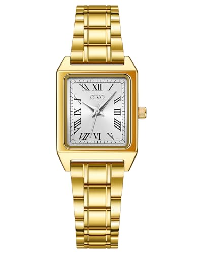 CIVO Damen Uhren Gold Armbanduhr: Rechteckige Vintage Damenuhr Analog Quarz - Klein Klassische Wasserdicht Frauen Uhr Geschenk von CIVO