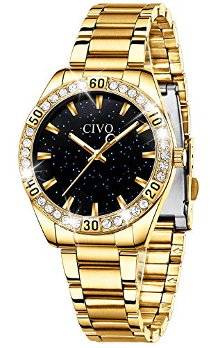 CIVO Damen Uhren Gold Edelstahl Sternenhimmel Designer Analoge Quarz Wasserdicht Elegant Armbanduhr für Damen Mädchen von CIVO