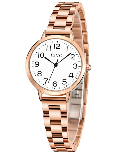 CIVO Damen Uhren Roségold Edelstahl Quarz Analog Armbanduhr Damen Wasserdicht Minimalistische Klassisch Elegante Kleid Geschenke Uhren fur Damen Frauen Lässig von CIVO