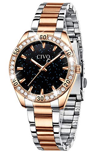 CIVO Damen Uhren Roségold Edelstahl Sternenhimmel Designer Analoge Quarz Wasserdicht Elegant Armbanduhr für Damen Mädchen von CIVO