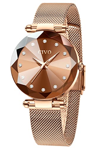 CIVO Damen Uhren Roségold Wasserdicht Mesh Armband Mode Kleid Elegant Beiläufig Quarzuhr für Damen Frauen von CIVO