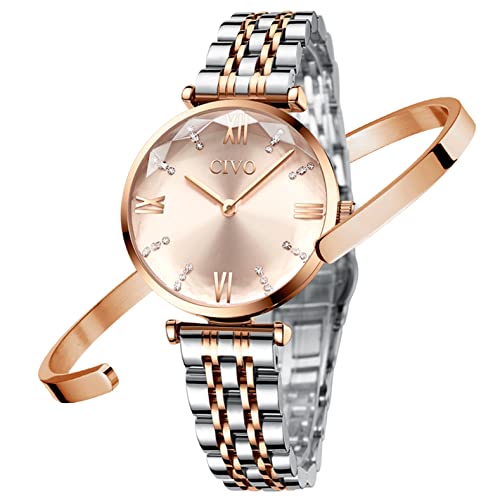 CIVO Damen Uhren Set Edelstahl Wasserdicht Roségold Mode Kleid Elegant Beiläufig Designer Quarzuhr für Damen von CIVO