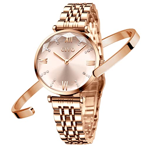 CIVO Damen Uhren Set Edelstahl Wasserdicht Roségold Mode Kleid Elegant Beiläufig Designer Quarzuhr für Damen von CIVO