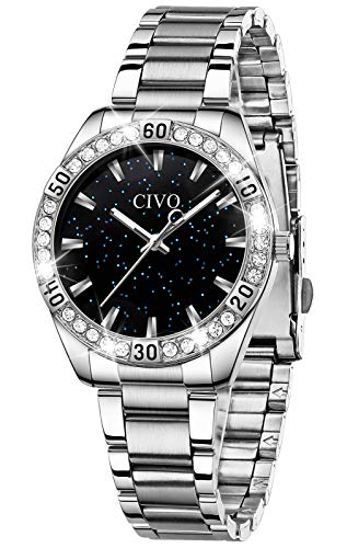 CIVO Damen Uhren Silber Edelstahl Sternenhimmel Designer Analoge Quarz Wasserdicht Elegant Armbanduhr für Damen Mädchen von CIVO