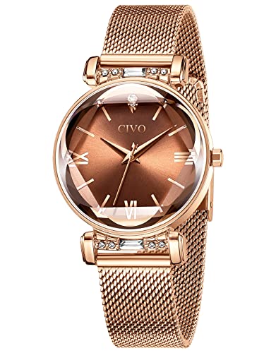 CIVO Damen Uhren Wasserdicht Elegantes Beiläufig Designer Armbanduhr Geschenk für Damen Braun von CIVO