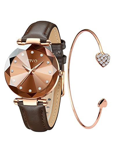 CIVO Damen Uhr Wasserdicht Minimalistisch Armbanduhr Lederarmband Elegant Beiläufig Quarzuhr für Damen von CIVO