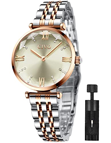CIVO Damen Uhren Edelstahlarmband Wasserdicht Mode Kleid Elegant Beiläufig Designer Quarzuhr für Damen Grau von CIVO