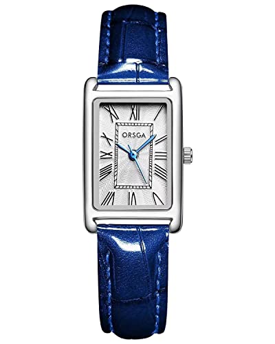 CIVO Damenuhr Analog Quarz Uhr Leder Blau Rechteckige Damen Armbanduhr Retro Klassische Uhr Elegante Römische Nummer, Mode Kleid Geschenke für Frauen Mädchen von CIVO