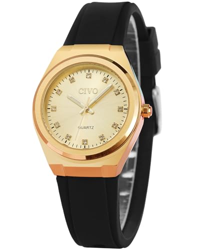 CIVO Damenuhr Designer Schwarz Silikon Band Armbanduhr Damen Leuchtend Wasserdicht Uhr Damen Mode Lässig Analog Quarzuhr Dünn Geschenke Frauen von CIVO