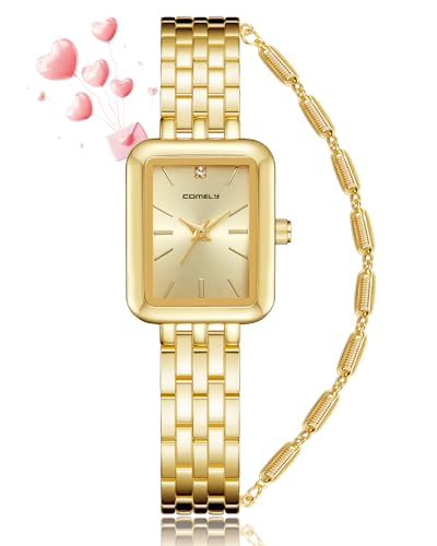 CIVO Damenuhr Edelstahl Gold Armbanduhr: Rechteckig Analog Damen Uhren Quarz Wasserdicht - Elegant Geschenke für Frauen von CIVO
