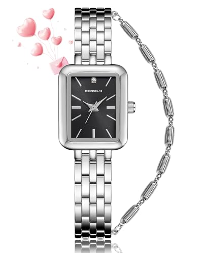 CIVO Damenuhr Edelstahl Silber Armbanduhr: Rechteckig Analog Damen Uhren Quarz Wasserdicht - Elegant Geschenke für Frauen von CIVO