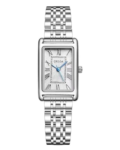 CIVO Damenuhr Edelstahl Silber Rechteckige Armbanduhr Damen Analog Quarz Uhr Retro Klassische Damenuhren Römische Nummer, Mode Kleid Geschenke für Frauen von CIVO