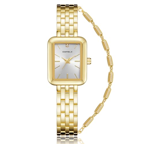 CIVO Damenuhr Gold Armbanduhr Damen: Edelstahl Rechteckig Analog Wasserdicht Uhr Dame - Elegant Uhren Geschenke für Frauen und Mädchen von CIVO