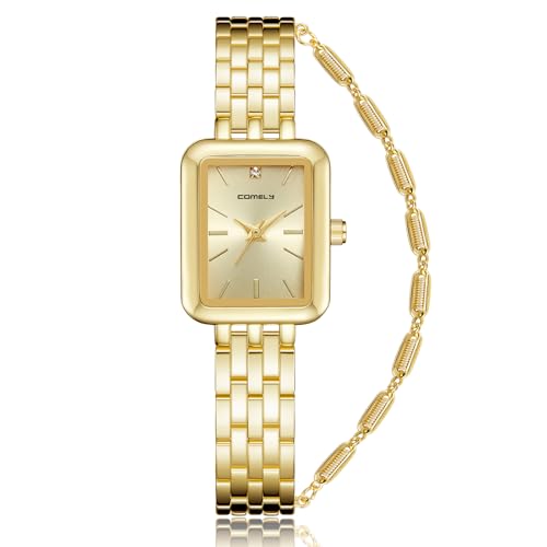 CIVO Damenuhr Gold Armbanduhr Damen: Edelstahl Rechteckig Wasserdicht Analog Uhr Dame - Elegant Uhren Geschenke für Frauen und Mädchen von CIVO