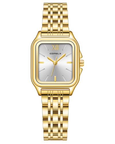 CIVO Damenuhr Gold Eckig Armbanduhr: Edelstahl Wasserdicht Quarz Uhr für Frauen - Elegant Analog Business Damen Uhren von CIVO