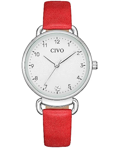 CIVO Damenuhr Lederarmband Armbanduhr Damen: Analog Uhren Damen Rot - Elegant Geschenke für Frauen Mode von CIVO
